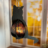 Cat-Shaped Wood Lantern with Stained Glass Belly – A Whimsical Touch for Your Home!