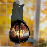 Cat-Shaped Wood Lantern with Stained Glass Belly – A Whimsical Touch for Your Home!
