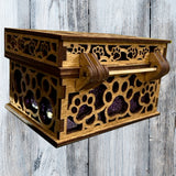Paw Print Hinged Wood Box | Memorial Box | Jewelry Box | 6" x 4" x 3.5"