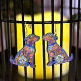Engraved Flower Dog Hand Painted Wood Earrings