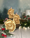 Cats in Santa Hats Engraved Ornaments Maple Plywood