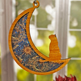 Wood & Stained Glass Cat on the Moon Sun Catcher - Perfect for Kitty Lovers!