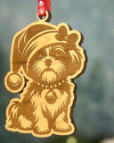 Customizable Dog Breed Ornaments - Festive Santa Hat Designs on Maple Plywood