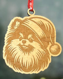 Customizable Dog Breed Ornaments - Festive Santa Hat Designs on Maple Plywood