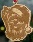 Customizable Dog Breed Ornaments - Festive Santa Hat Designs on Maple Plywood