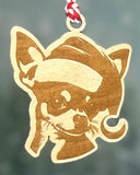 Customizable Dog Breed Ornaments - Festive Santa Hat Designs on Maple Plywood