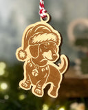 Customizable Dog Breed Ornaments - Festive Santa Hat Designs on Maple Plywood