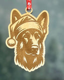 Customizable Dog Breed Ornaments - Festive Santa Hat Designs on Maple Plywood