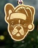 Customizable Dog Breed Ornaments - Festive Santa Hat Designs on Maple Plywood