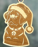 Customizable Dog Breed Ornaments - Festive Santa Hat Designs on Maple Plywood