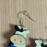 3D Skinny Cow Hand Painted Wood Earrings