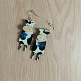 3D Skinny Cow Hand Painted Wood Earrings