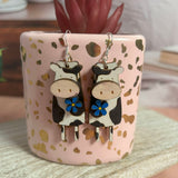 3D Skinny Cow Hand Painted Wood Earrings