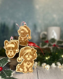 Customizable Dog Breed Ornaments - Festive Santa Hat Designs on Maple Plywood