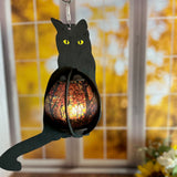 Cat-Shaped Wood Lantern with Stained Glass Belly – A Whimsical Touch for Your Home!