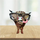 Highland Cow Eyeglass Holder: Hand-Painted Wood Art