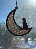 Wood & Stained Glass Cat on the Moon Sun Catcher - Perfect for Kitty Lovers!