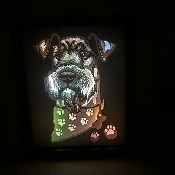 Schnauzer Serenity Lightbox: Radiant Warmth with a Touch of Canine Charm