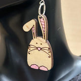 Bunny Bliss: Clear Acrylic Hand Painted Bunny Earrings with Engraved Delight β Hop into Style!