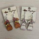 Bunny Bliss: Clear Acrylic Hand Painted Bunny Earrings with Engraved Delight β Hop into Style!