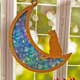 Wood & Stained Glass Cat on the Moon Sun Catcher - Perfect for Kitty Lovers!