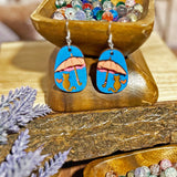 Umbrella Cat Hand-Painted 3D Wood Earrings
