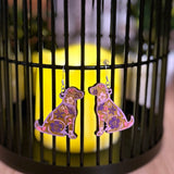 Engraved Flower Dog Hand Painted Wood Earrings