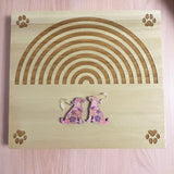 Engraved Flower Dog Hand Painted Wood Earrings