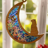 Wood & Stained Glass Cat on the Moon Sun Catcher - Perfect for Kitty Lovers!