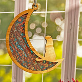 Wood & Stained Glass Cat on the Moon Sun Catcher - Perfect for Kitty Lovers!