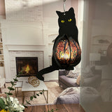 Cat-Shaped Wood Lantern with Stained Glass Belly – A Whimsical Touch for Your Home!