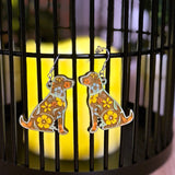Engraved Flower Dog Hand Painted Wood Earrings