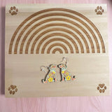Engraved Flower Dog Hand Painted Wood Earrings