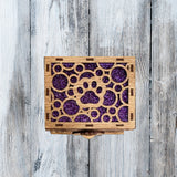 Paw Print Hinged Wood Box | Memorial Box | Jewelry Box | 6" x 4" x 3.5"