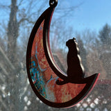 Wood & Stained Glass Cat on the Moon Sun Catcher - Perfect for Kitty Lovers!