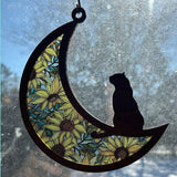Wood & Stained Glass Cat on the Moon Sun Catcher - Perfect for Kitty Lovers!