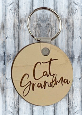 Cat Grandma Engraved Wood Keychain