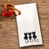 Black Cat Boo Tea Towel / Dog Themed Halloween Flour Sack Cotton Towel