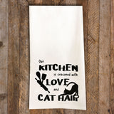 Seasoned with Love and Cat Hair Tea Towel / Cat Themed Flour Sack Cotton Towel