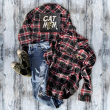Cat Mom Embroidered Flannel Shirt - Mydeye