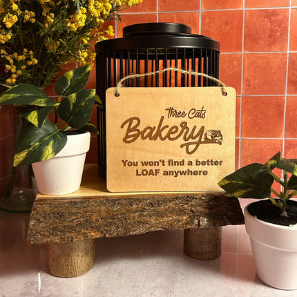 Three Cats Bakery - Cat Loaf Wood Sign
