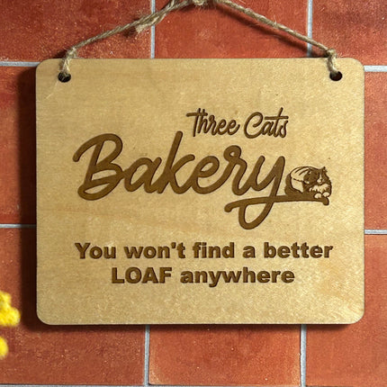Three Cats Bakery - Cat Loaf Wood Sign