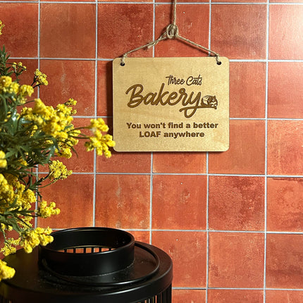 Three Cats Bakery - Cat Loaf Wood Sign