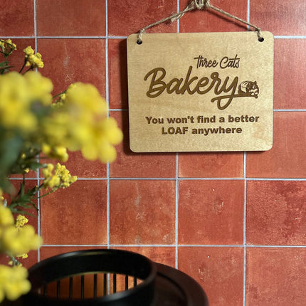 Three Cats Bakery - Cat Loaf Wood Sign