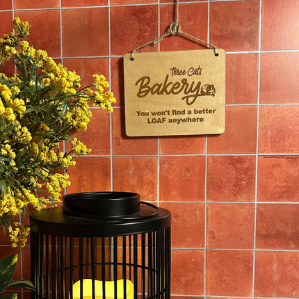 Three Cats Bakery - Cat Loaf Wood Sign