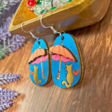 Umbrella Cat Hand-Painted 3D Wood Earrings