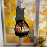 Cat-Shaped Wood Lantern with Stained Glass Belly – A Whimsical Touch for Your Home!