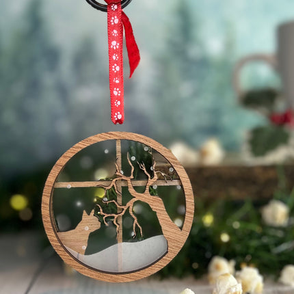 Boston Terrier Breed Snowy Window Ornament / Dog Christmas Ornament