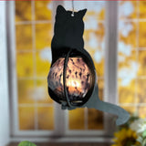 Cat-Shaped Wood Lantern with Spooky Soul Hands Belly – A Creepy Touch for Your Halloween Home!