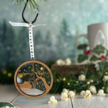 Personalized Long Hair Cat (Domestic Longhair) Snowy Window Ornament – 3D Engraved Cat Christmas Ornament